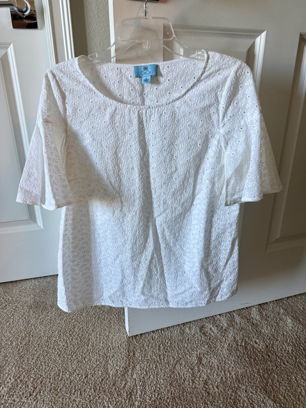 CeCe White Eyelet Flutter Sleeve Blouse
